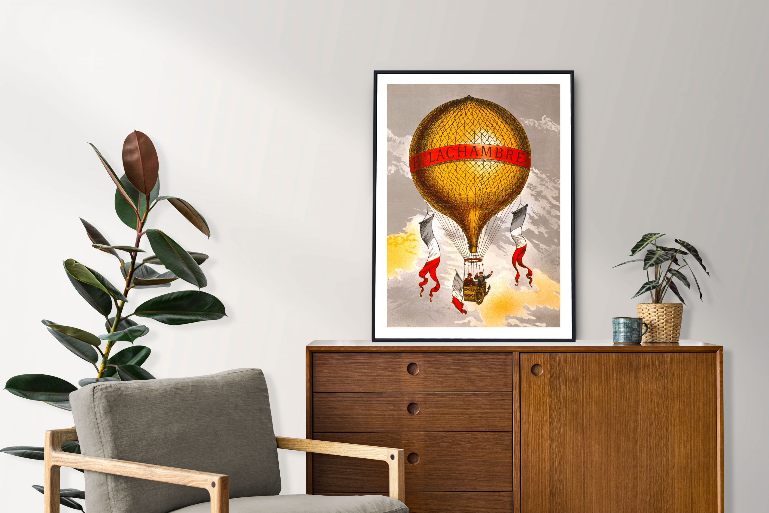 Balloon labeled "H. Lachambre," with two men riding in the basket (1880) – Image 2